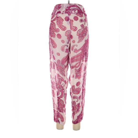 MIKOH Swimwear Pants Cover-up Silk Chiffon Pink Floral Paisley Drawstring Sz Med - Picture 2 of 12